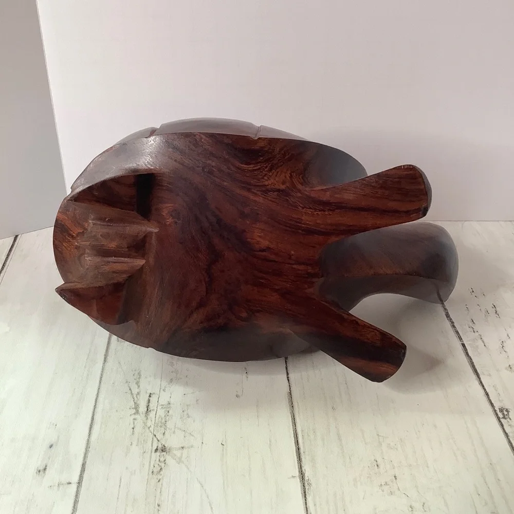 Vintage Handmade Wooden Turtle Statue Carved Wood Folk Art Animal Figurine